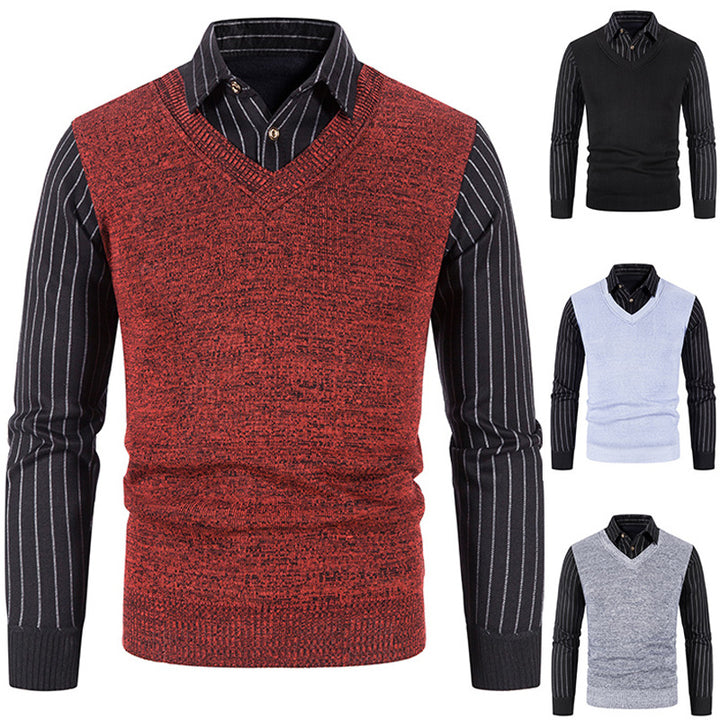 Herren Strickpullover mit V-Ausschnitt und kontrastierenden Ärmeln Echoarchiv