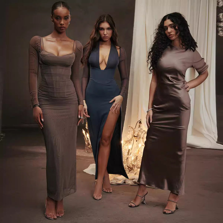 Damen Elegantes Maxikleid mit transparenten Ärmeln Echo Archiv
