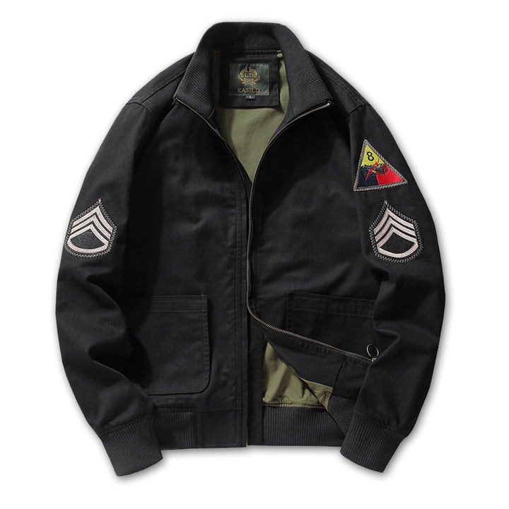 Herren Military-inspirierte Field-Bomberjacke mit Abzeichen, gerippten Bündchen & Zwei-Wege-Reißverschluss Echoarchiv