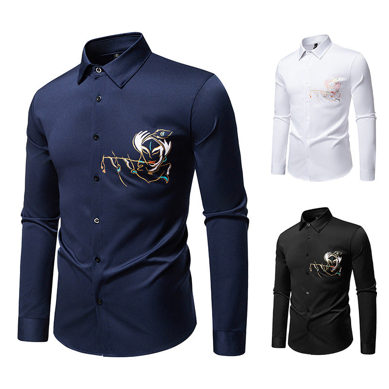 Herren Slim-Fit Businesshemd mit aufwendiger Bruststickerei und Kentkragen Echo Archiv