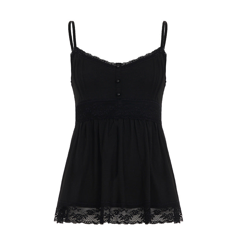 Damen Spaghetti-Trägertop mit romantischer Spitzenverzierung und knopfbarem Detail Echo Archiv