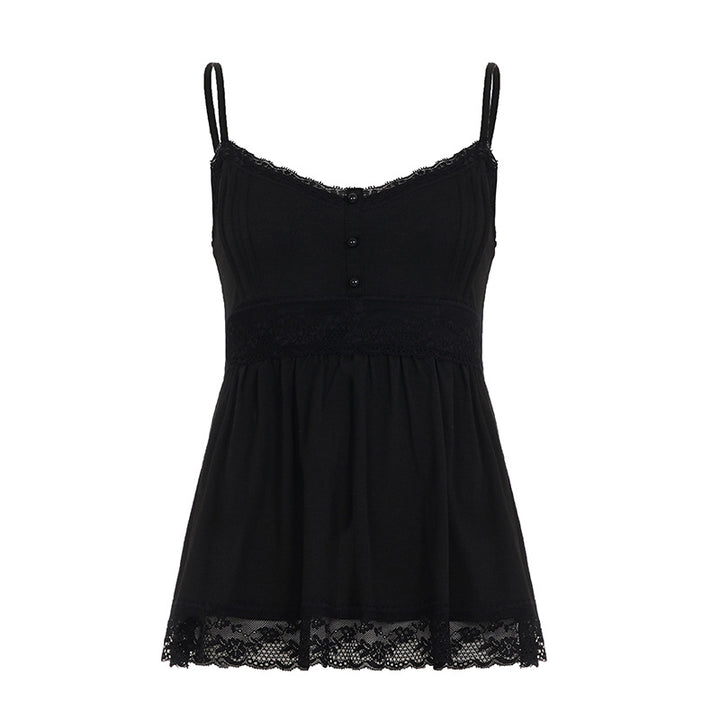 Damen Spaghetti-Trägertop mit romantischer Spitzenverzierung und knopfbarem Detail Echo Archiv