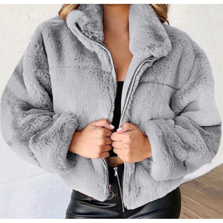 Damen Kurz geschnittene Kuschel-Fleece-Steppjacke mit Stehkragen und Reißverschluss Echo Archiv