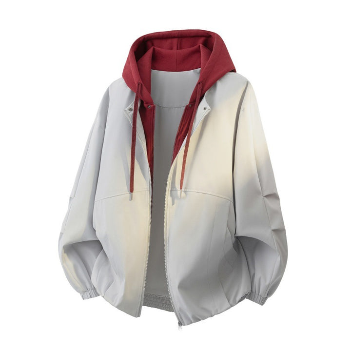 Unisex Oversize-Jacke im Lagenlook mit integrierter Kontrastkapuze und elastischem Saum Echoarchiv