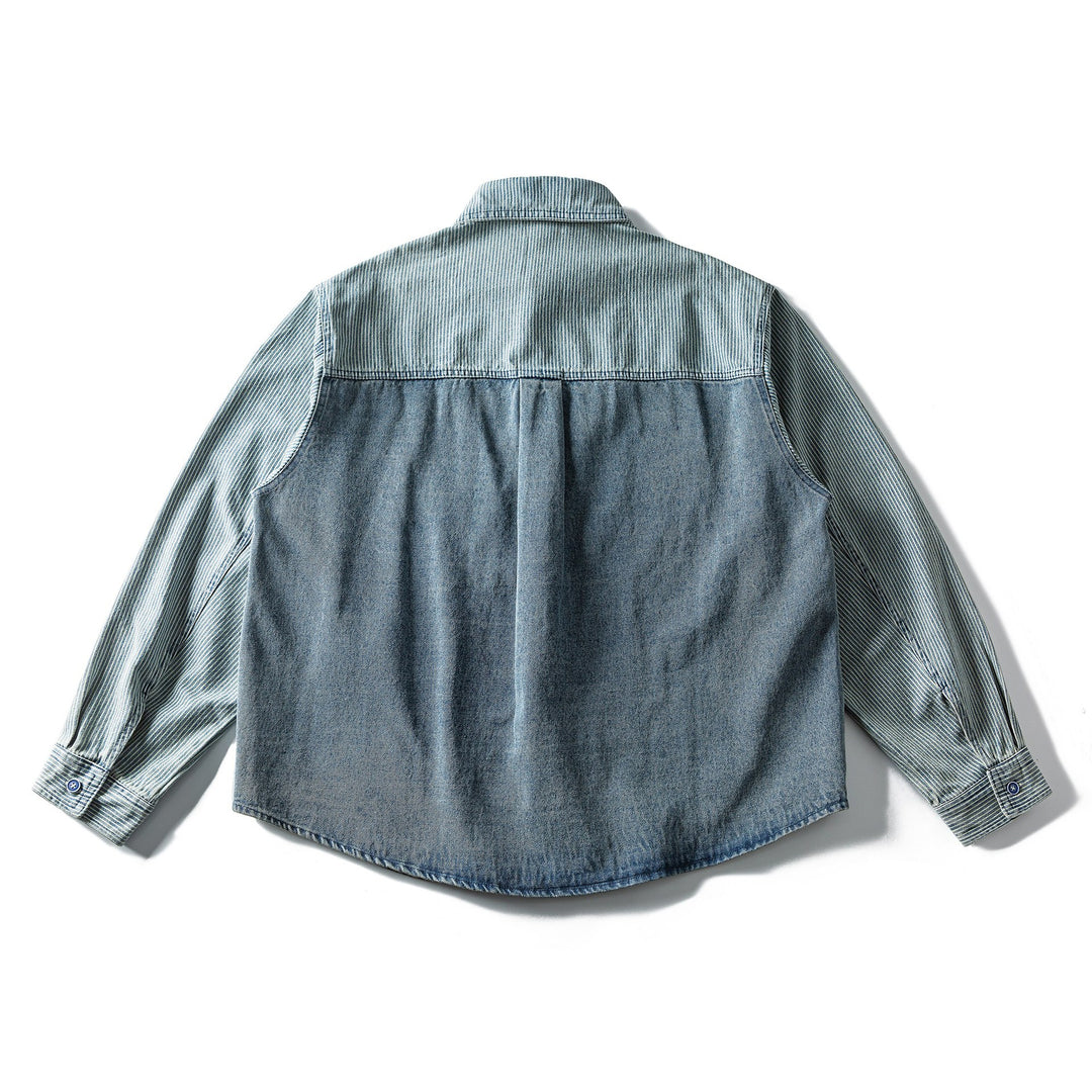 Herren Oversized Jeanshemd mit Kontrastpanels und Kentkragen Echoarchiv
