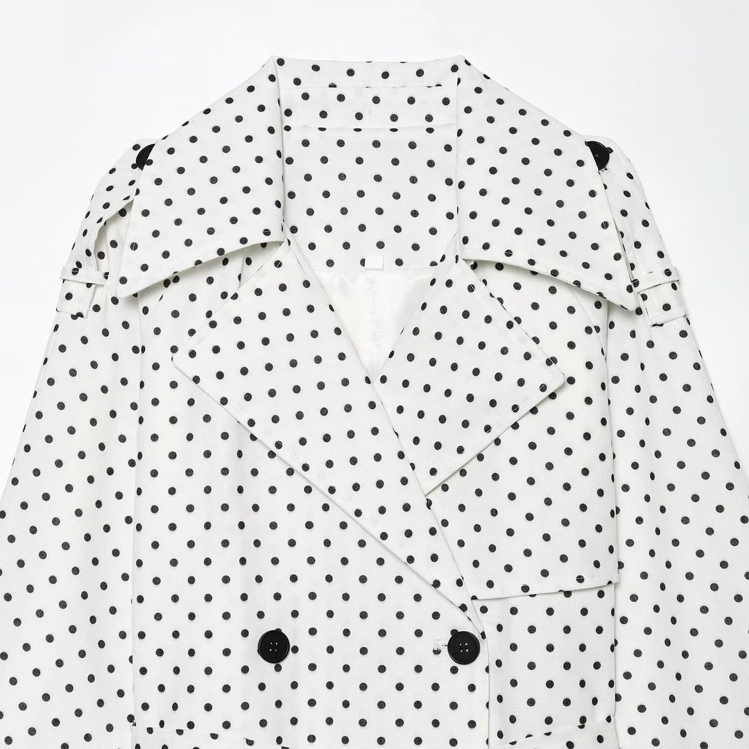 Damen Gepunkteter kurzgeschnittener Trenchcoat mit Taillengürtel und doppelreihiger Knopfleiste Echo Archiv