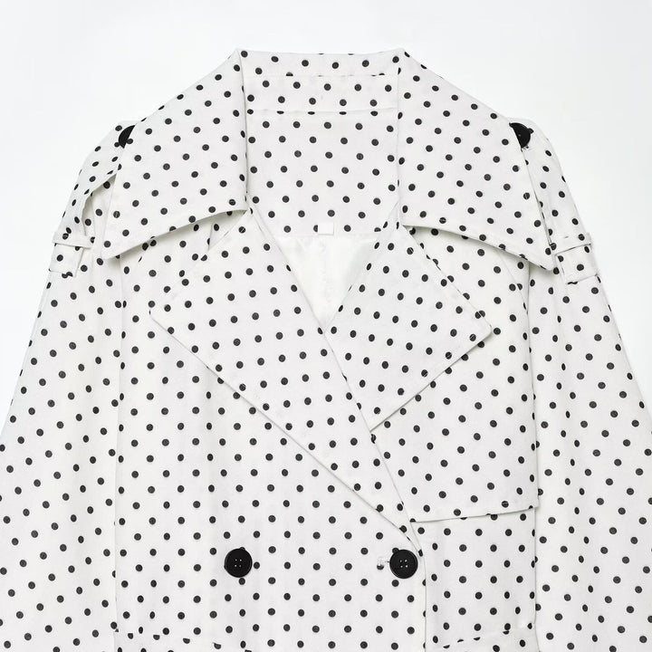 Damen Gepunkteter kurzgeschnittener Trenchcoat mit Taillengürtel und doppelreihiger Knopfleiste Echo Archiv
