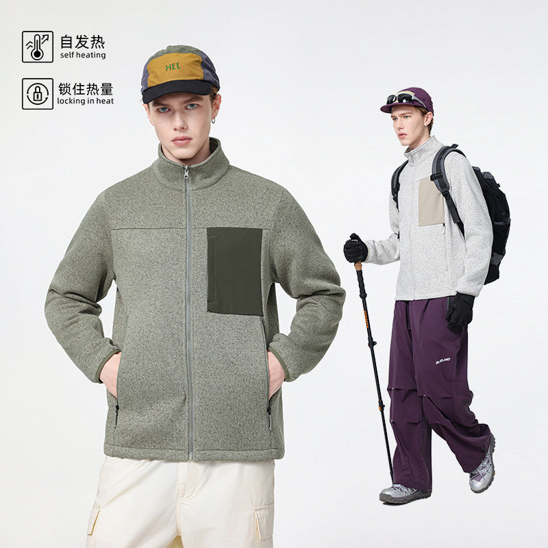 Herren Struktur-Fleece-Zipjacke mit hohem Stehkragen und Nylon-Brusttasche Echo Archiv