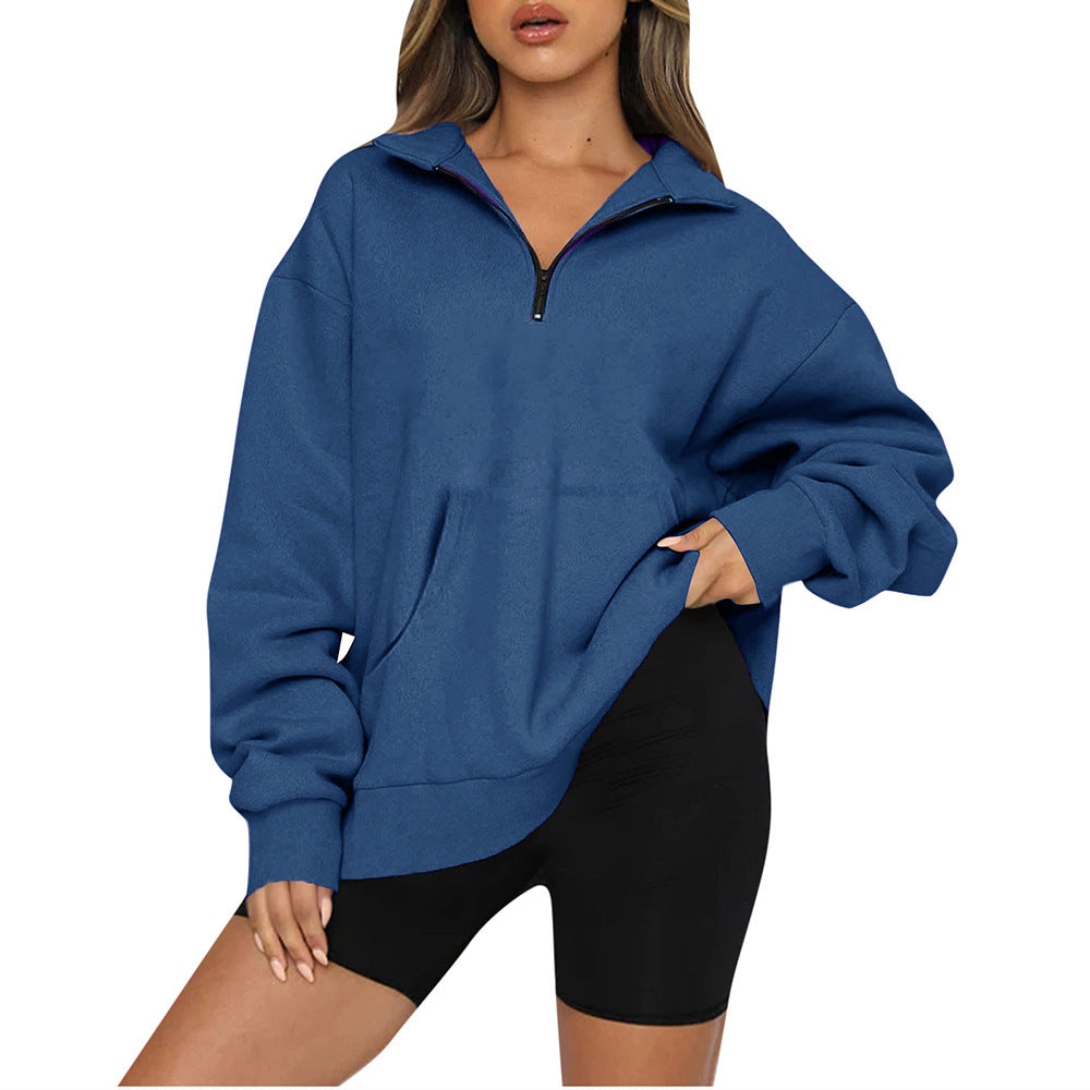 Damen nan Oversize-Halbzip-Kapuzenpullover mit Kängurutasche und verlängertem Saum Echo Archiv