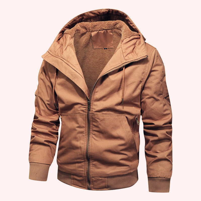 Herren gefütterte Kapuzen-Canvasjacke mit Sherpa-Fleece-Innenfutter Echoarchiv