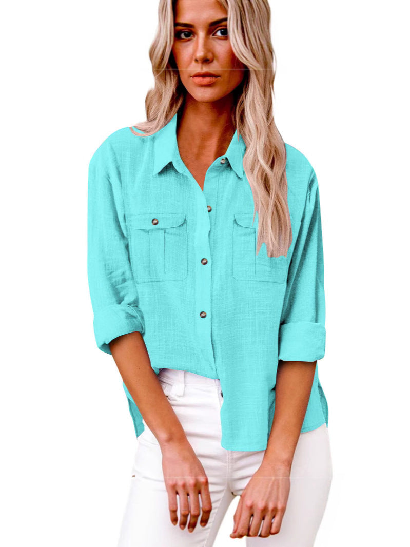 Damen Leichte Oversize-Hemdbluse aus Baumwollmischung mit Brusttaschen – Élovi