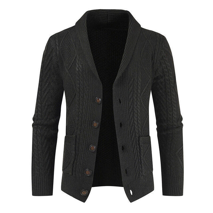 Herren Strickjacke mit modernem Zopfmuster und praktischen Taschen Echoarchiv