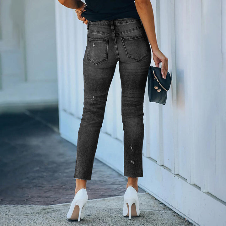 Damen Figurbetonte Hochtaillierte Knöchellange Jeans mit leicht ausgefranstem Saum Echo Archiv
