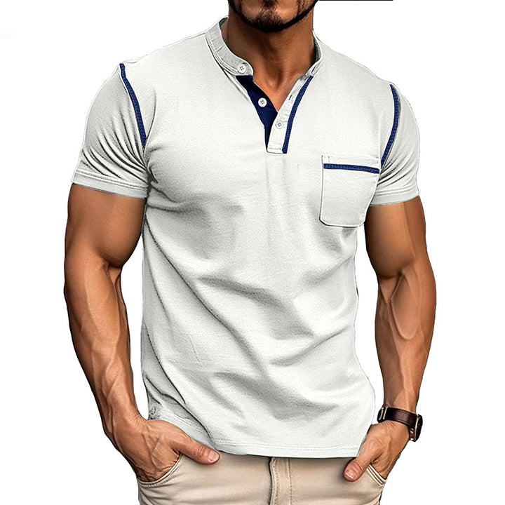 Herren modisches Polohemd mit Henley-Ausschnitt und Brusttasche Echoarchiv