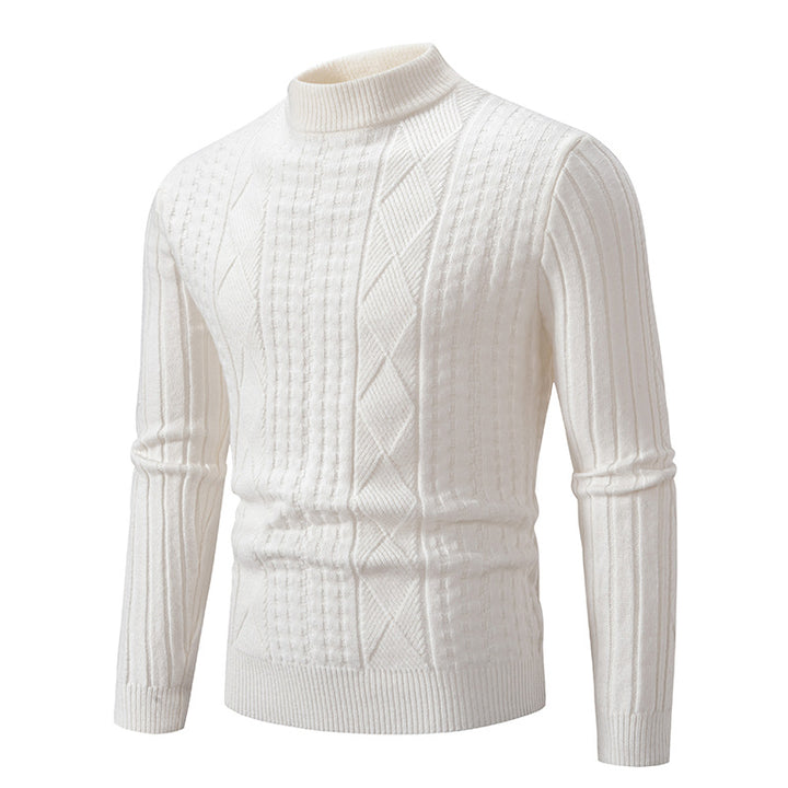 Herren Grobstrickpullover mit modernem Zopfmuster und hohem Kragen Echoarchiv