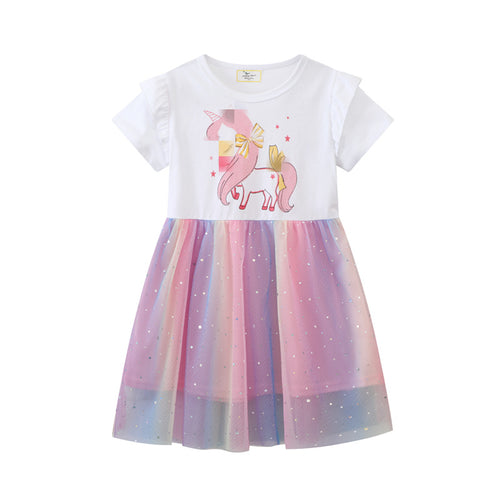 Mädchen Tüllkleid mit Einhorn-Applikation und buntem Glitzertüll Echo Archiv