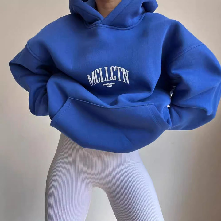 Damen Oversize Kapuzenpullover mit Grafikprint auf dem Rücken Echoarchiv