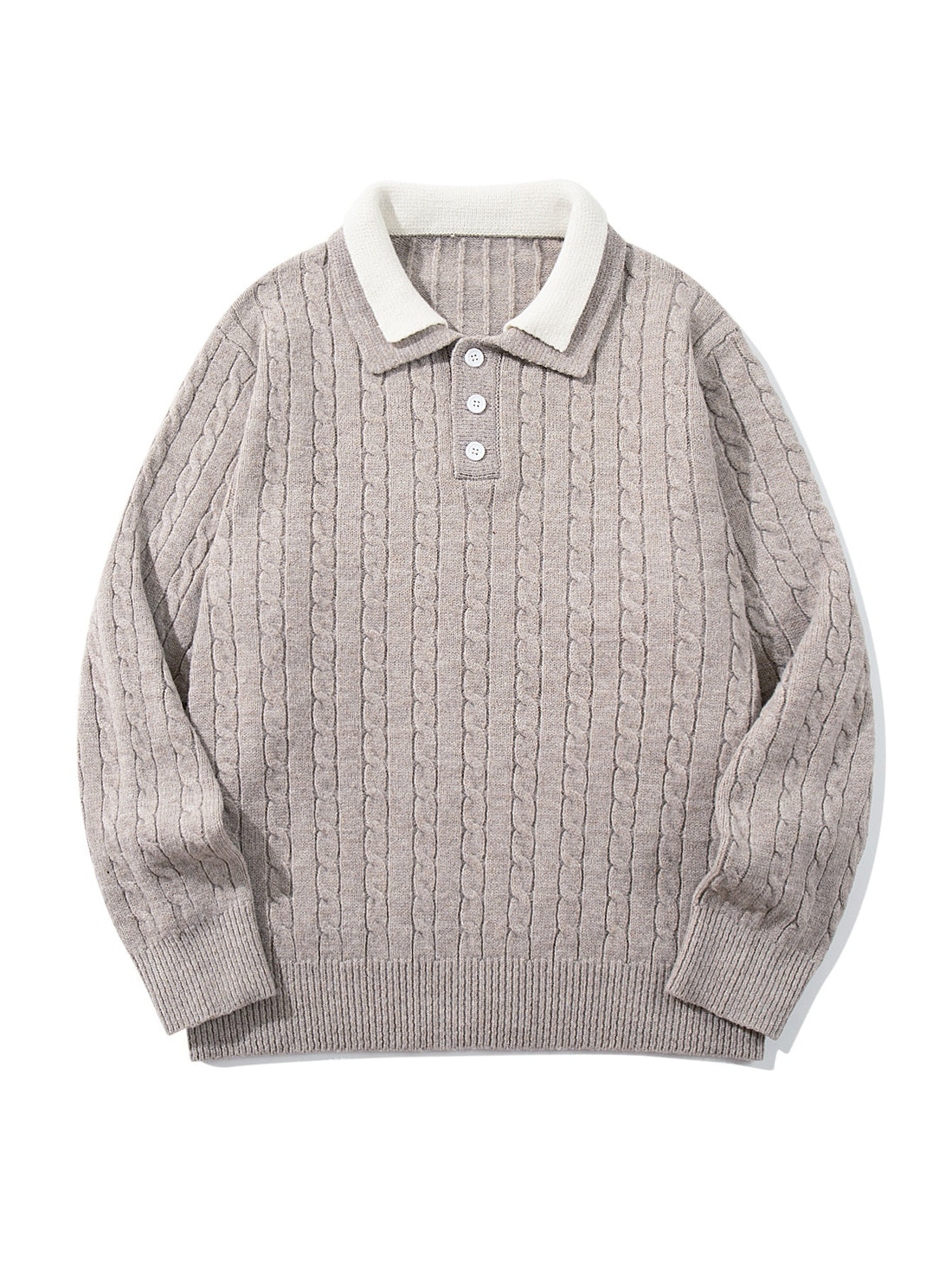 Unisex Polo-Strickpullover mit Zopfstrick und Kontrastkragen Echoarchiv