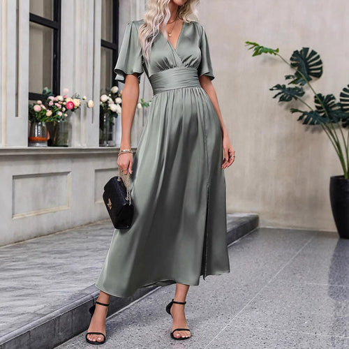 Damen Maxikleid mit elegantem V-Ausschnitt und fließenden Ärmeln Echo Archiv