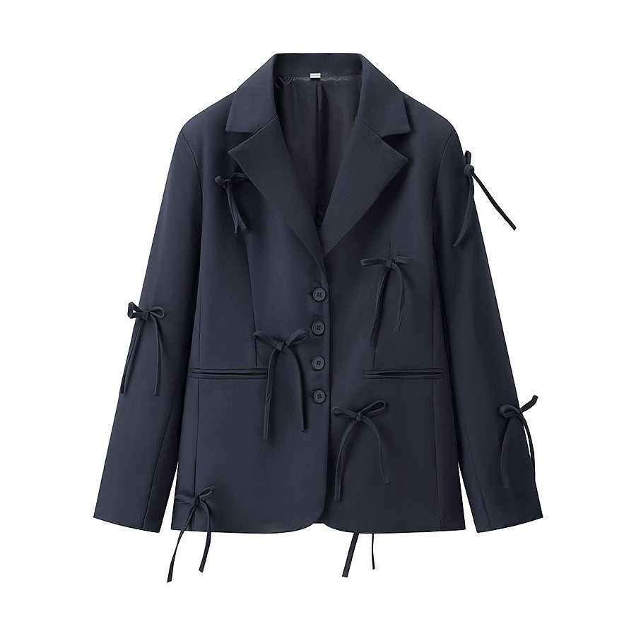 Damen Boxy‑Blazer mit dekorativen Schleifen, Reverskragen und legerer Silhouette Echoarchiv