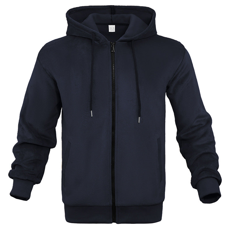 Herren Strukturiertes Kapuzen-Sweatshirt mit Vollzip, Seitentaschen und Rippbündchen Echoarchiv