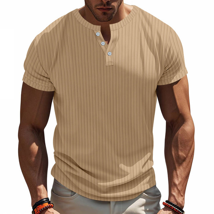 Herren Kurzarm-Henley-T-Shirt mit strukturiertem Design Echoarchiv