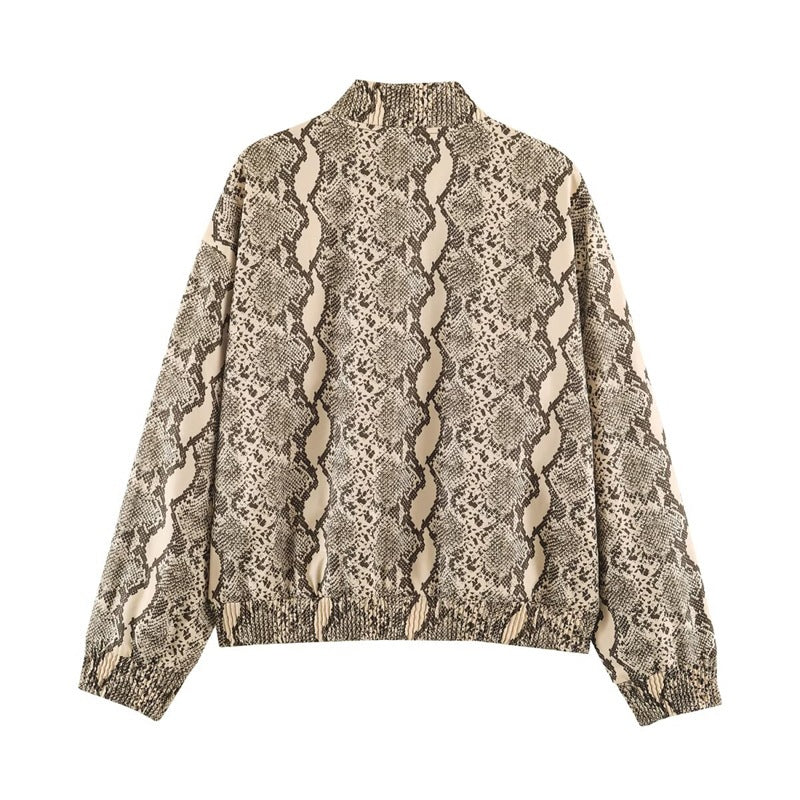 Damen Oversize-Bomberjacke mit Schlangenprint und elastischem Saum Echo Archiv