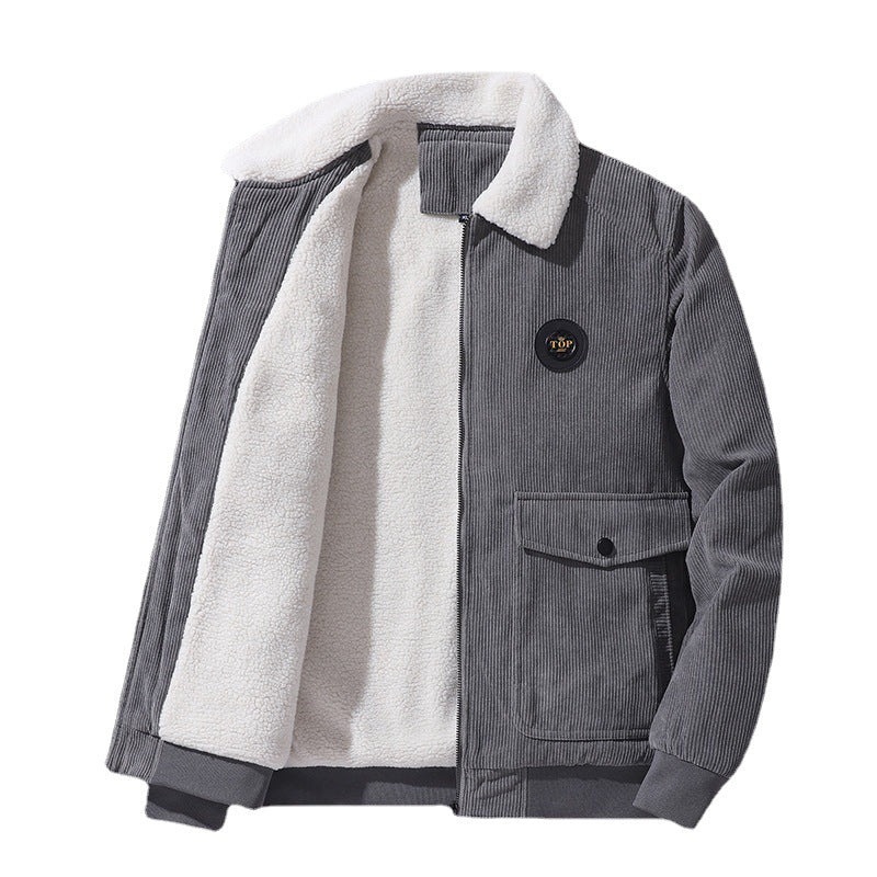 Herren Cordjacke mit durchgehendem Sherpafutter und Pattentaschen – Taviero