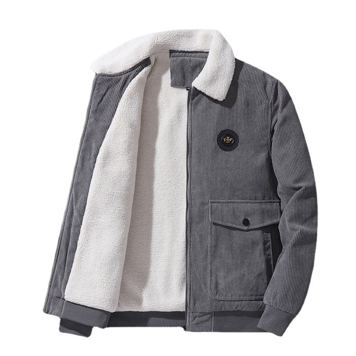 Herren Cordjacke mit durchgehendem Sherpafutter und Pattentaschen – Taviero