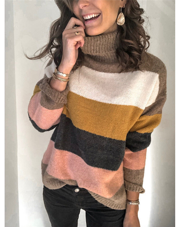 Damen Oversize Rollkragenpullover mit breiten Blockstreifen und weichem Strick Echoarchiv