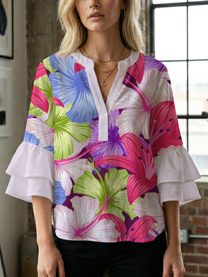 Damen Blusenshirt mit voluminösen Ärmeln und floralem Muster Echo Archiv