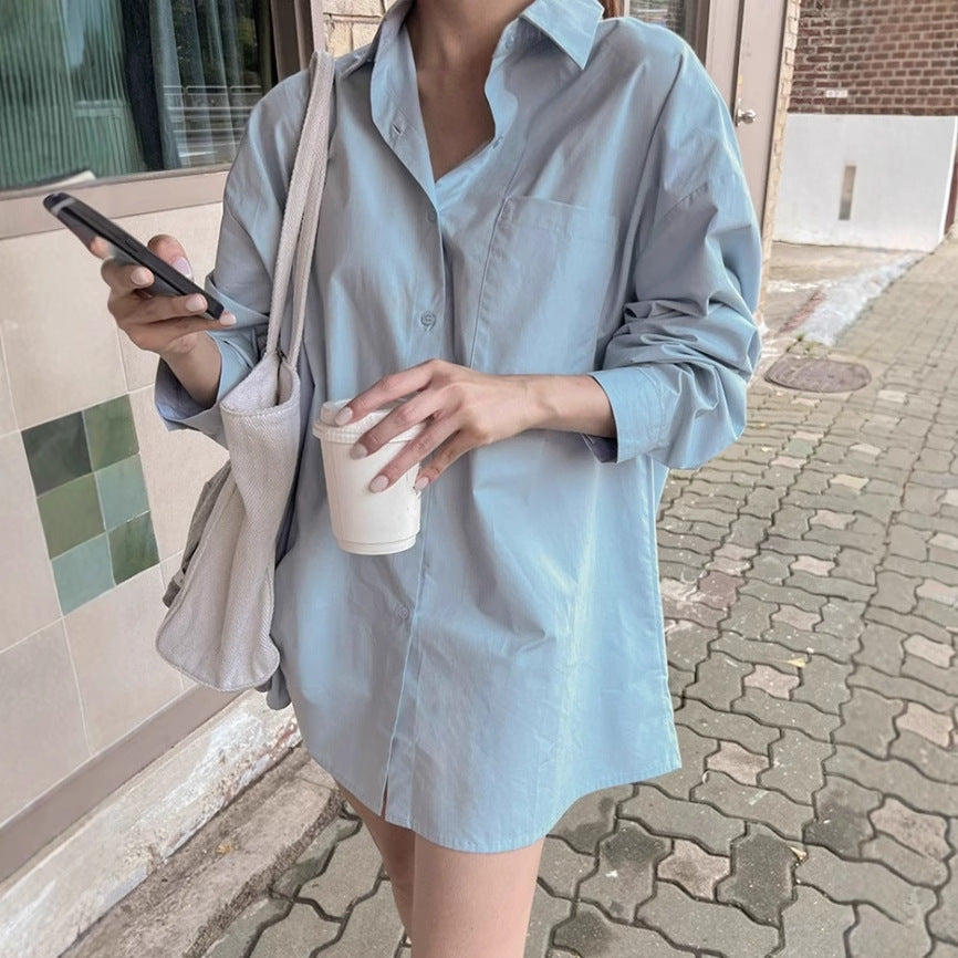 Damen Leichtes Oversize-Popeline Hemdshirt-Minikleid mit kastiger Silhouette und weiten Manschetten – Élara