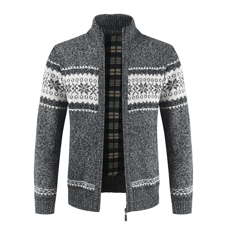 Herren Strickjacke mit modernem Norweger-Muster und hohem Kragen Echoarchiv