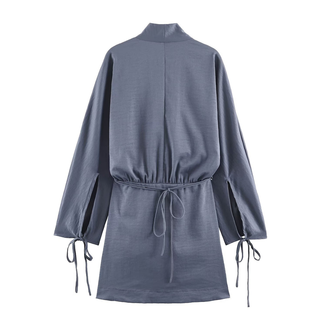 Damen Kimono‑Wickeljacke mit Taillengürtel, weitem Ärmel und asymmetrischen aufgesetzten Taschen Echo Archiv