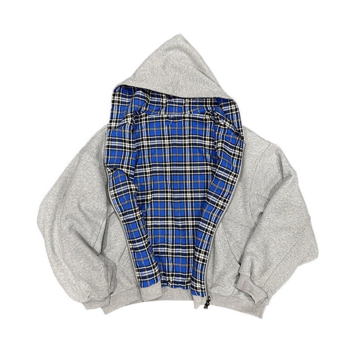 Unisex nan gefütterte Kapuzenjacke mit kariertem Flanellfutter und Reißverschluss Echo Archiv