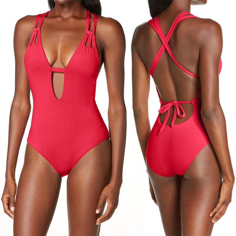 Damen Cut-Out Badeanzug mit modischen Kreuzträgern Echo Archiv