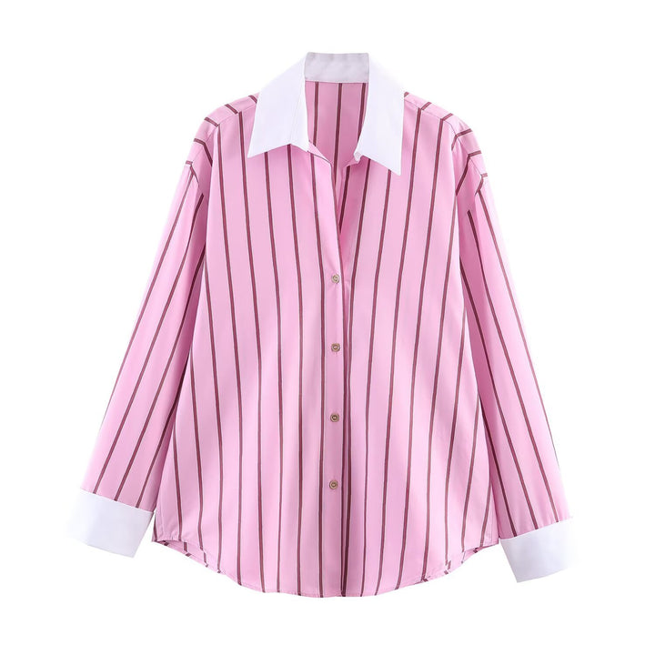 Damen nan oversized Hemd mit Kontrastkragen und Manschetten Echo Archiv