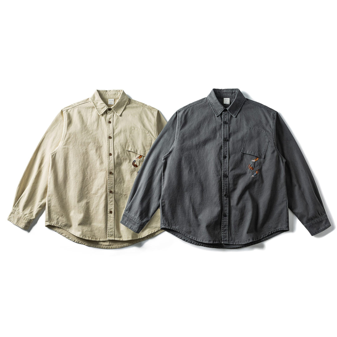 Herren Oversized Baumwoll-Overshirt mit Stickerei und Brusttasche Echoarchiv