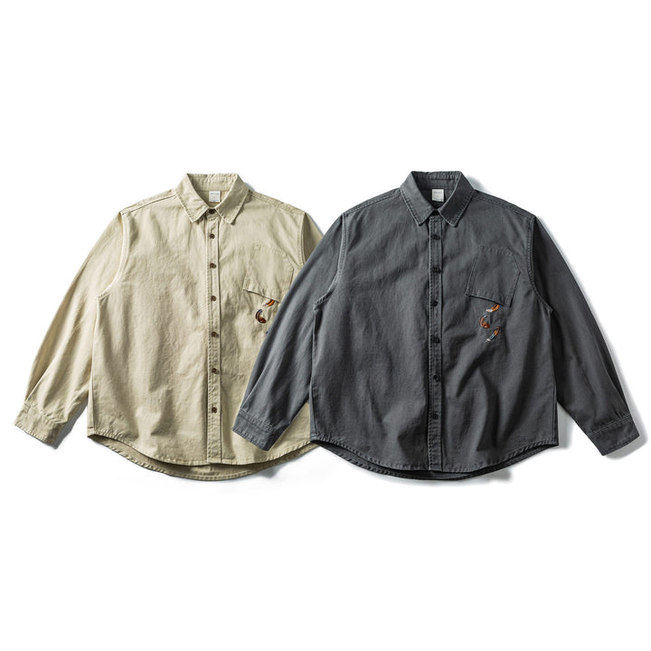 Herren Oversized Baumwoll-Overshirt mit Stickerei und Brusttasche Echoarchiv