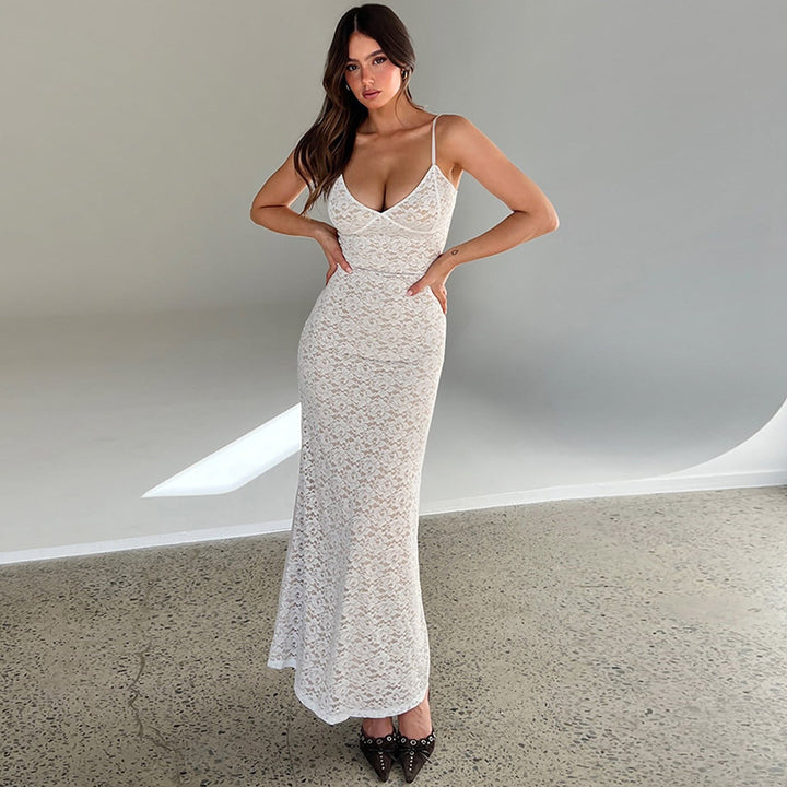 Damen Spitzen-Maxikleid mit eleganten Trägern Echo Archiv