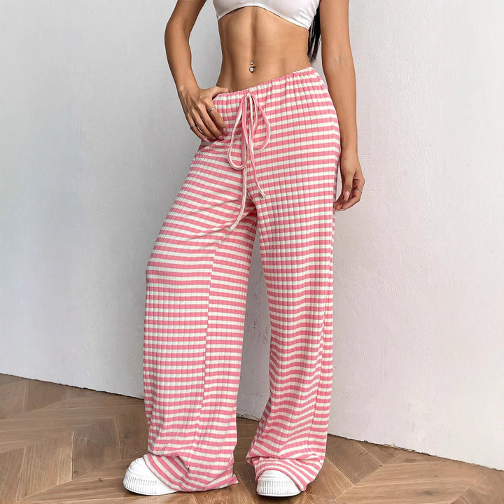Damen Loungewear-Hose mit weitem Bein, geripptem Feinstrick und Kordelzug Echo Archiv