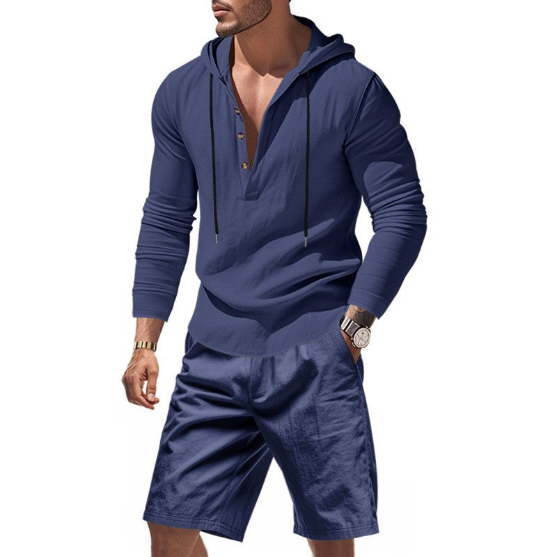 Herren lässiges Kapuzenshirt mit kurzer Hose im entspannten Stil Echoarchiv