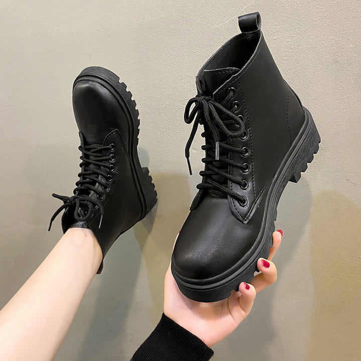 Damen Schnür-Biker-Ankleboots mit Plateau-Profilebene Echoarchiv