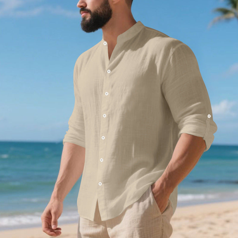 Herren lässiges Langarmhemd mit modernen Knopfdetails und strukturierter Oberfläche Echoarchiv