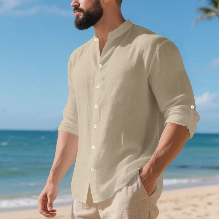 Herren lässiges Langarmhemd mit modernen Knopfdetails und strukturierter Oberfläche Echoarchiv
