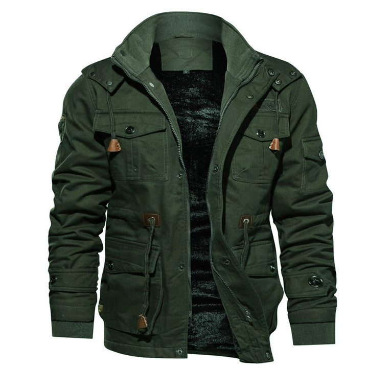 Herren Multifunktionale Canvas-Parka mit Teddyfutter, Kordelzug und Multitaschen Echoarchiv