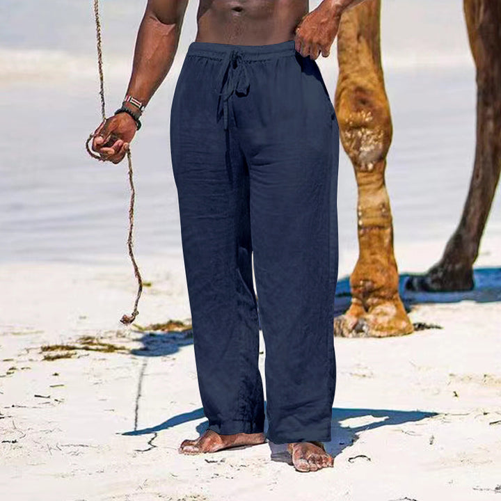 Herren lässige Strandhose aus leichtem Leinenstoff mit elastischem Bund und Kordelzug Echoarchiv