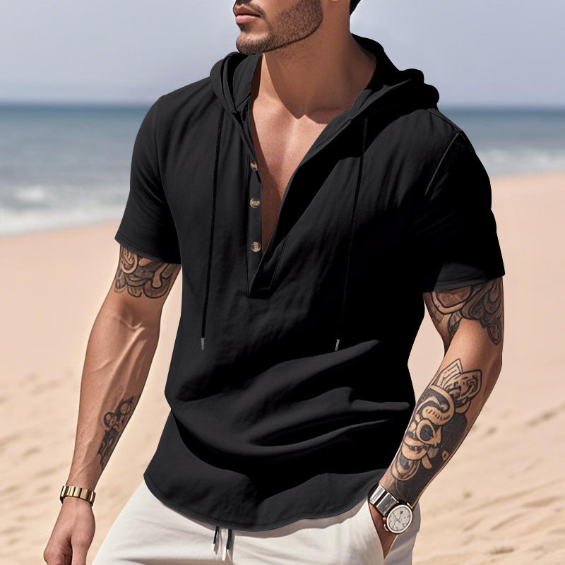 Herren lässiges Kapuzenshirt mit Knopfleiste und modischem Design Echoarchiv