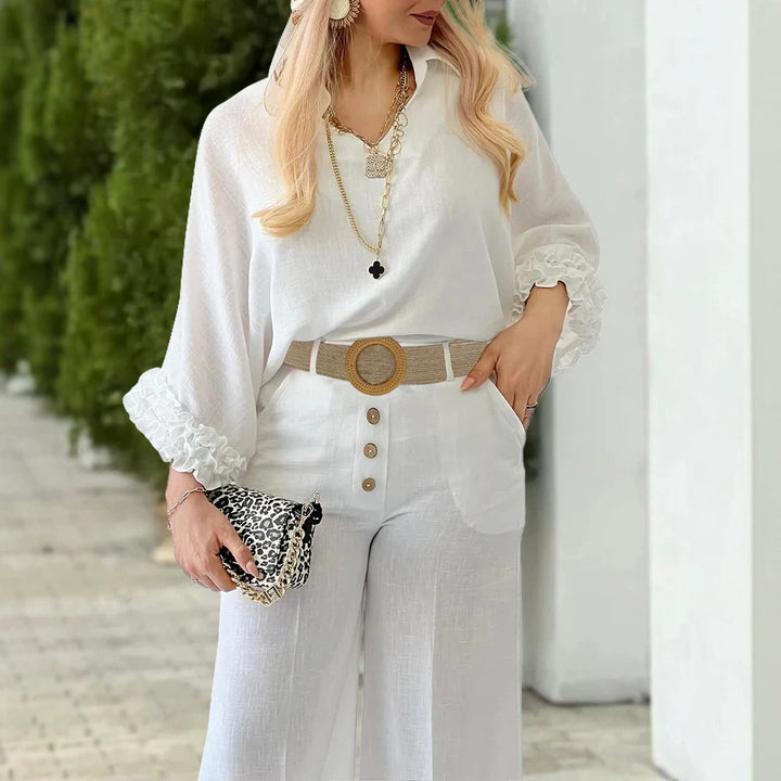 Damen Hochtaillierte Palazzo-Hose mit Knopfblende und Eingrifftaschen – Avélisse