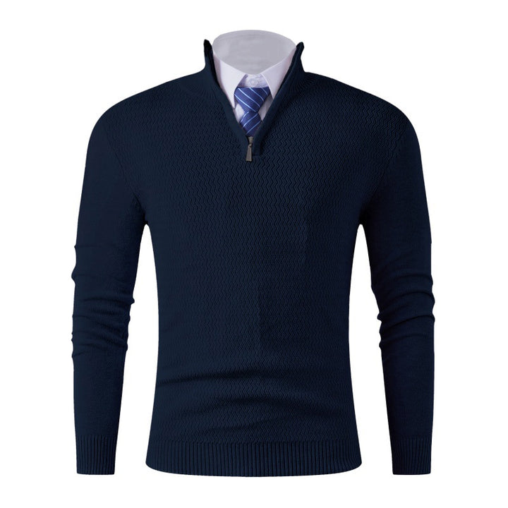 Herren Slim-Fit Feinstrickpullover mit Halbzip und strukturierter Wellenoptik Echo Archiv